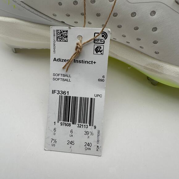 Adidas Adizero Instinct+ Softball Cleats Wms 7.5 White/Neon - Picture 7 of 8